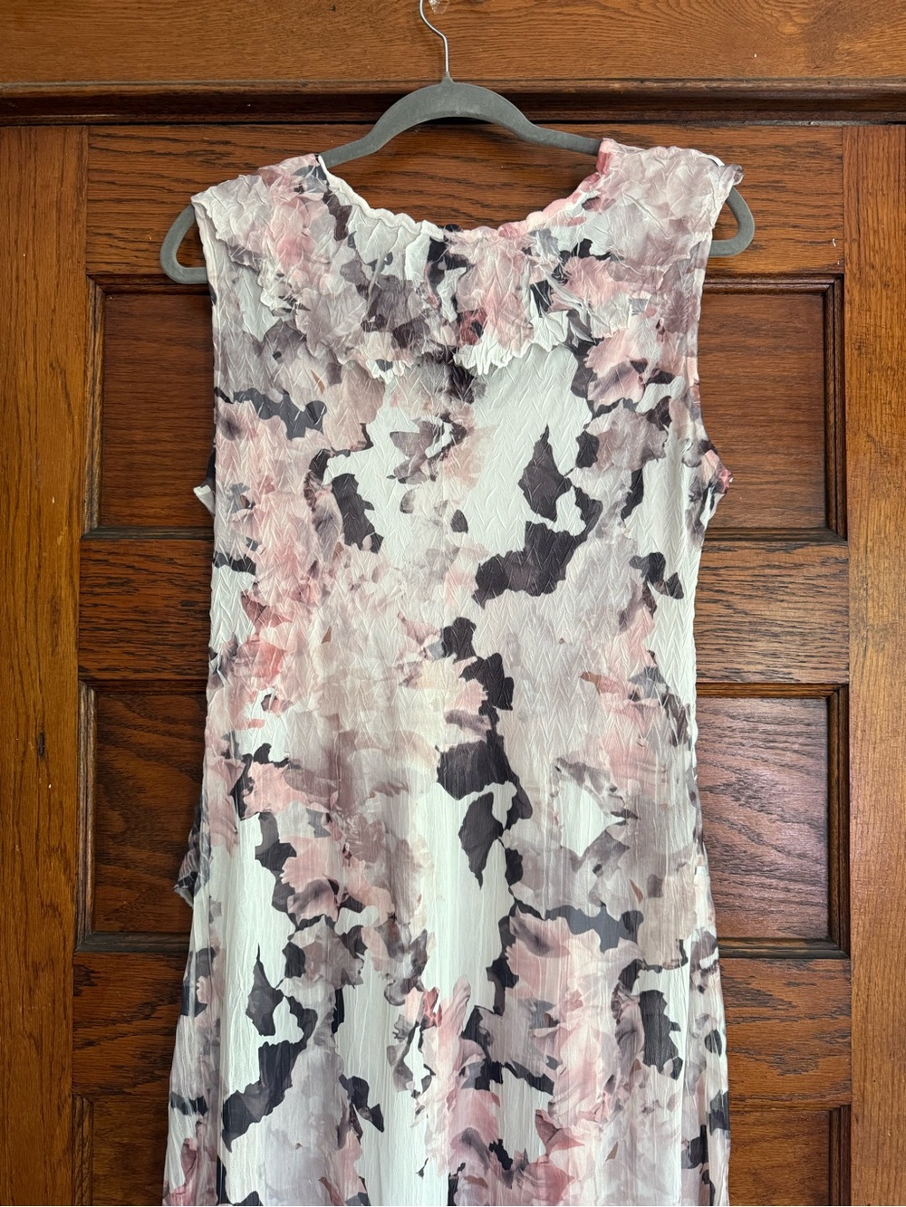 KOMAROV Ruffle High Low Hem Sleeveless Crinkle Fabric V Neck Midi Dress L - Picture 7 of 11